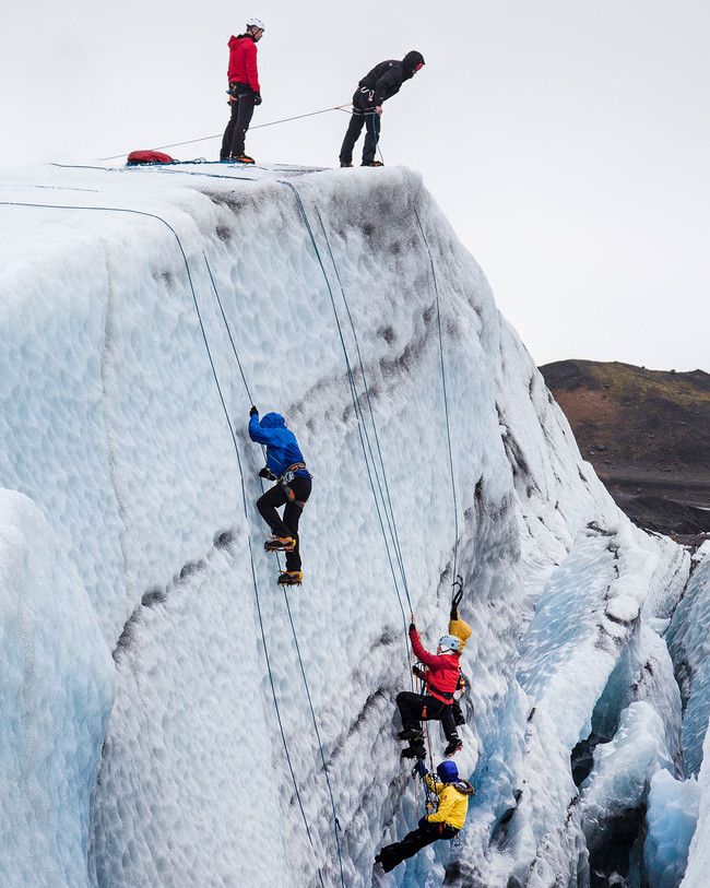 Person ice climbing in Iceland